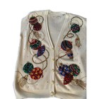 Vintage 1994 Christmas Women s M Cream Beaded Ornament Cardigan Sweater