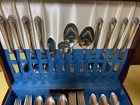 Vintage Rogers   Bro Silverplate Flatware Set 52 Pc W Wood Chest Papers Usa