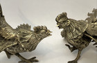 Pair Of 2 Vintage Mid Century Modern Brass Fighting Cocks - Roosters Figures