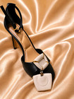 Vintage Women Ivory Gold Tone Geometric Shoe Clips Pair Modernist Elegant