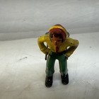 Vintage Barclay Manoil Skier Lead Winter Snow Skiing Toy Figure Green Yellow Red