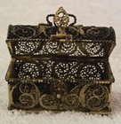 Vintage Gilded Vermile Sterling Silver 800 Miniature Filigree Casket Trinket Box