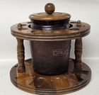 Vintage Dun Rite Wood Inc 10 Pipe Stand Duraglas Amber Glass Humidor Brooklyn Ny