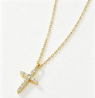 Women   s Dainty Golden Cross Pendant Sparkling Cz Inlay Thin Chain Necklace