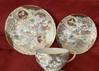 2 Royal Satsuma Nippon Cup Saucer Dessert Plate Sets Hand Painted Antique