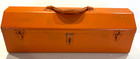 Vintage 20  Steel Metal Toolbox W Removable Tray Heavy Duty Orange Repainted
