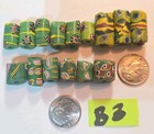      Rare      15 Vintage African Trade Beads Venetian Italian Millefiori Green