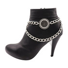 Women 2pcs Silver Metal Boot Chain Bracelet Shoe Anklet Wave Bling Charm Elegant