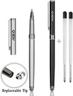 2-in-1 Stylus Pen Universal Use Meko Micro Fiber Tip Fine Ball Pen Black Silver