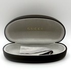 New Gucci Black Leather Hard Clam Shell Eyeglasses Sunglasses Case With Cloth