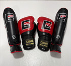 Combat Corner Crnr 16oz Boxing Gloves Shin Guards Set Medium Red Black Thailand