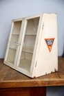 Antique Toms Roasted Peanuts Store Counter Display Case Wood Apothecary Cabinet
