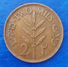 Israel Palestine British Mandate 2 Mils 1942 Bronze Coin Xf