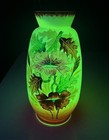 Pair Of Large Antique Victorian Glass Vases W  Hand Painted Flowers   Leaves