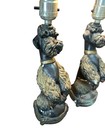 Pair Rare 13  Poodle Chalk-ware Lamp Black Dog Table Lamp With Red Accents