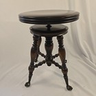 Antique Piano Organ Stool Wood Cast Iron Claw Glass Ball Adjustable Beautiful