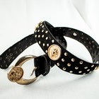 Anne Klein 1970 s Vintage Black Gold Studds Lion Face Women Suede Belt Size S  M