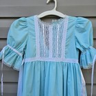 Vintage Handmade Girls Blue Lace Dress Victorian Puff Sleeve Ruffle Hem Size 8