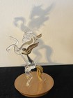 Hand Blown Glass   Gold Pegasus Figurine With Gold Wings Tail Teakwood Base 7 5   