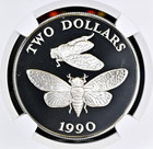 1990 Bermuda Silver S 2 Dollars Cicada Ngc Pf 69 Ultra Cameo Elizabeth Ii