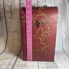 Wine Box Divided For 2 Bottles Hand Painted Wood Box With Brass Handle   Latch 