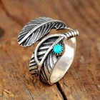 Navajo Indian Handmade Sterling Silver Turquoise Feather Adjustable Rings