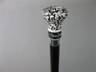 Vintage Black Walking Cane With Ornate Silver Knob Handle     Decorative Gentleman