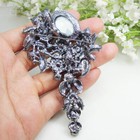 Women Flower Cluster Long Pendant Brooch Pin Blue Rhinestone Crystal