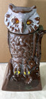 Rare Vintage Cast Iron W  Porcelain Enamel Owl Turns Head Mechanical Bank