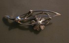 Vintage Sarah Coventry  Silver Tone Brooch Pin Flower Swirl Aqua Blue Beads