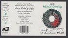 Us  3252c Wreaths Christmas 1998 Complete Booklet Of 20 Mint Never Hinged