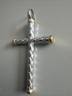 Vintage Jewelry Silver Gold Religious Cross Pendant 2 5 Inch Stainless Steel