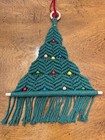 Vintage Macrame Christmas Tree Hand Crafted 12    X 10    Cottage Retro Decor Mcm
