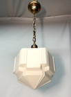 Vtg Ceiling Light Fixture Skyscraper Glass Shade Chandelier Pendant Art Usa  m94