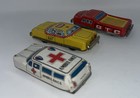 Vintage 3 Japan Tin Litho Friction Gtc Truck Toy Red  Yellow Taxi  Wh Ambulance