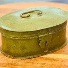 Antique Green Metal Document Box Oval Hinged Lid Etched Floral Lockable  no Key 