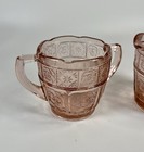 Vintage Mini Pink Depression Glass Child   s Creamer Sugar Set 2pc Pansy 1930s Euc