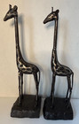 2 Giraffe Sculpture Vintage Metal Figurine Bookends Set Mid Century Modern Mcm