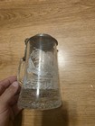 Vtg  Domex Glass Beer Stein Mug Etched Glass Soaring Eagles Pewter Lid  Germany