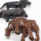Vintage 3 In African Themed Hand Carved Wooden Animals-rhino  Lion   Elephant