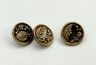 Lot  3 Antique Victorian 9 16  Brass Picture Buttons Black Enamel Floral Design