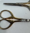 Vintage Small Embroidery Sewing Scissors Silver   Gold Tone Metal Scroll X2