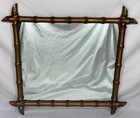 Vintage Mid Century Chinoiserie Gold Faux Bamboo Wall Mirror 31 x28 
