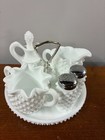 Vtg fenton Milk Glass Hob-nail Condiment 6pc set Excellent Condition