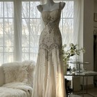 Champagne Beaded Spaghetti Strap Mermaid Evening Gowns Vintage Wedding Dresses