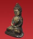 Vintage Chinese Brass Buddha Figurine Seated Ornate Carved Antique Collectible