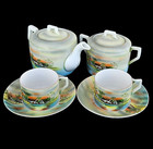 Antique 19thc Imperial Russian Kuznetsov Painted Porcelain Tet-a-tet Tea Set