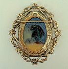 Vintage Antique Carved Shell Three Graces Cameo Brooch Or Pendant  Gold Tone