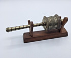 Vintage Tibetan Prayer Wheel Silver Tone Buddhist With Prayer Scroll With Stand