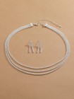 Bridal Rhinestone Crystal Multi Layer Necklace And Earrings 3 Pc Jewelry Set
